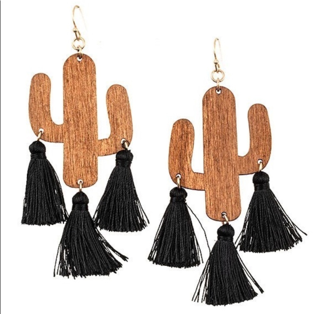 Cactus Tassel Earrings - Black